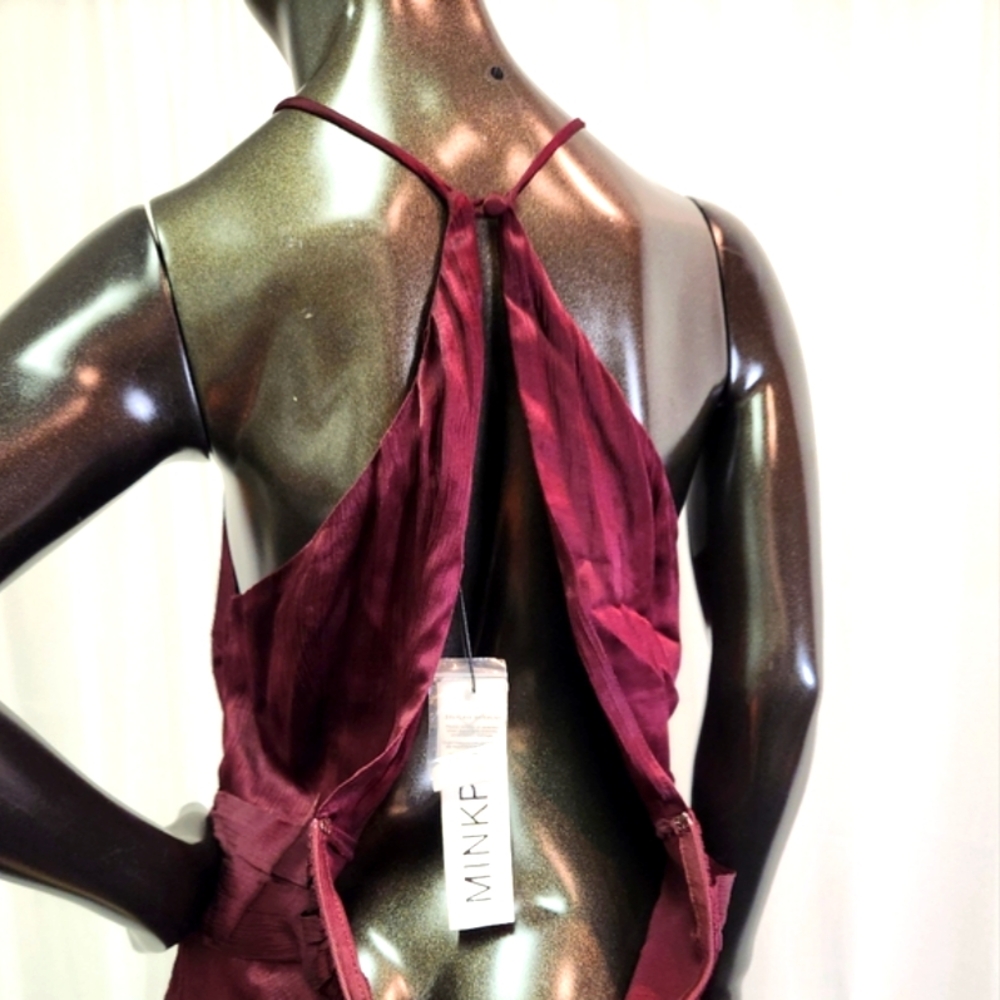Halter Gown In Wine With Slit, Back Zipper & Closure - Picture 10 of 16